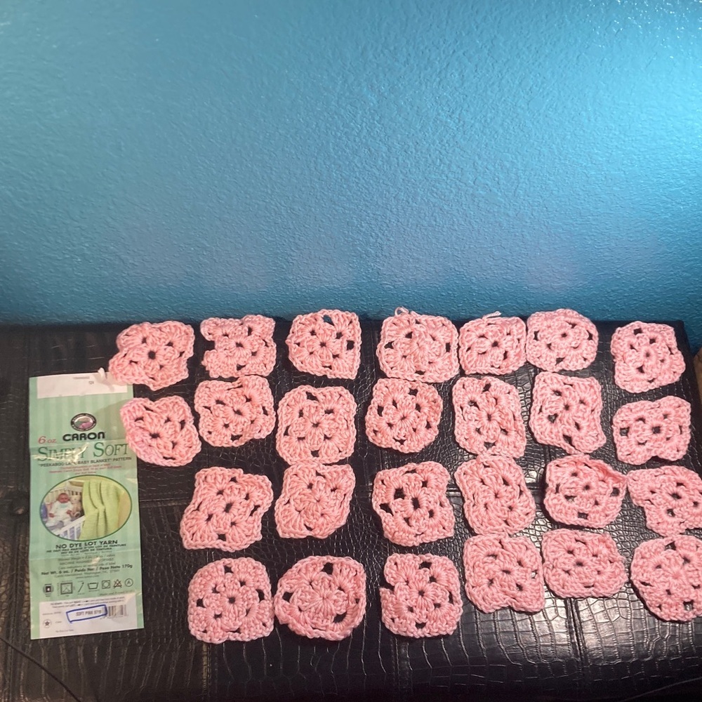 26! Crochet  Granny Squares Caron Soft Pink Crochet Yarn Color #9719 ~3” Squares